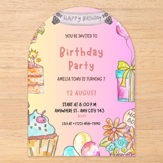 Invitaciones Acrílicas Fiesta de Cumpleaños