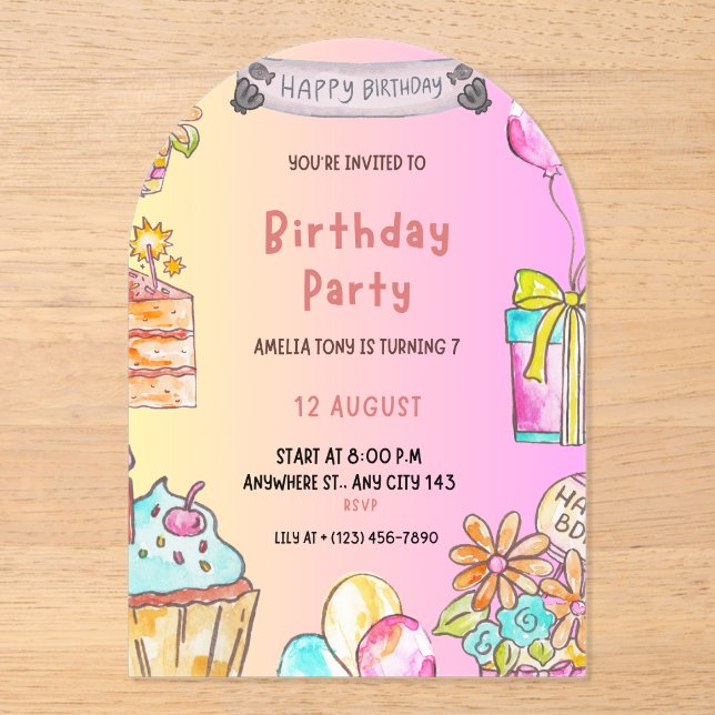 Invitaciones Acrílicas Fiesta de Cumpleaños (Anverso)