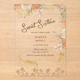 Invitaciones Acrílicas Fiesta de cumpleaños 16 al estilo bohemio