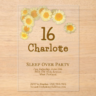 Invitaciones Acrílicas Fiesta de cumpleaños 16 Simple Moderno Amarillo Da