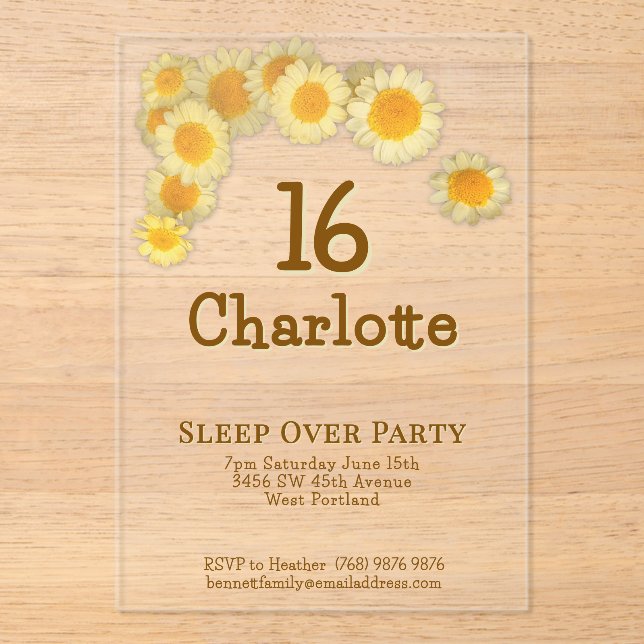 Invitaciones Acrílicas Fiesta de cumpleaños 16 Simple Moderno Amarillo Da (Anverso)