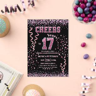 Invitaciones Acrílicas Fiesta de cumpleaños 17 con piedras de estrás rosa