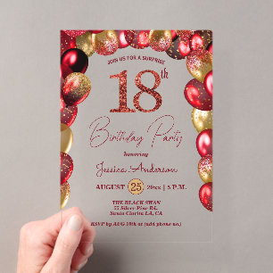 Invitaciones Acrílicas Fiesta de cumpleaños 18 sorpresa dorado burdeos br