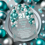 Invitaciones Acrílicas Fiesta de cumpleaños 21 de Aqua Celebration Globon<br><div class="desc">Celebre con estilo esta vibrante y llamativa invitación a la fiesta de cumpleaños número 21, que presenta un impresionante diseño de un arco de globos en cascada en tonos verde azulados, acuáticos y acentuados con blanco y gris. El audaz "21" del centro añade un toque lúdico pero moda, marcando perfectamente...</div>