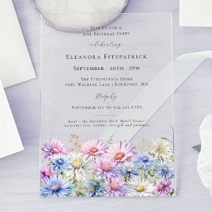 Invitaciones Acrílicas fiesta de cumpleaños 21 de septiembre Flor de mes 
