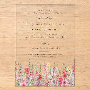 Invitaciones Acrílicas FIESTA DE CUMPLEAÑOS 30º Cumpleaños Sorpresa Flor