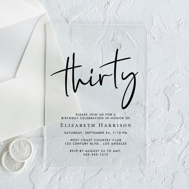 Invitaciones Acrílicas Fiesta de cumpleaños 30 con letra Chic (Subido por el creador)
