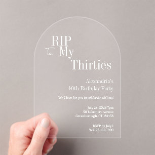 Invitaciones Acrílicas Fiesta de cumpleaños 40 RIP 30s