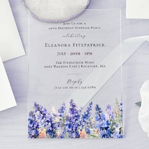 Invitaciones Acrílicas FIESTA DE CUMPLEAÑOS 40 Sorpresa Flor de Cumpleaño