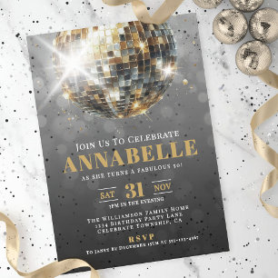 Invitaciones Acrílicas Fiesta de cumpleaños 50 de adulto de oro negro