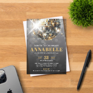 Invitaciones Acrílicas Fiesta de cumpleaños 50 de adulto de oro negro