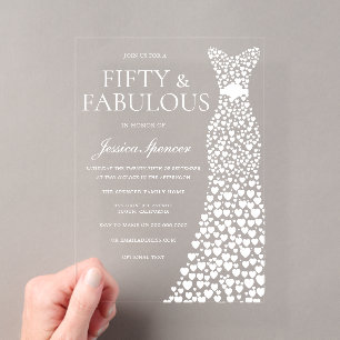 Invitaciones Acrílicas Fiesta de Cumpleaños 50 & Fabuloso con Vestido Bla