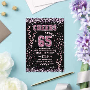 Invitaciones Acrílicas Fiesta de cumpleaños 65 con piedras de estrás rosa