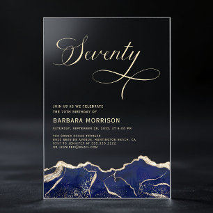 Invitaciones Acrílicas Fiesta de cumpleaños 70 setenta Navy Blue Gold Aga
