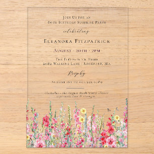 Invitaciones Acrílicas FIESTA DE CUMPLEAÑOS 80 Cumpleaños Agosto Flor de 