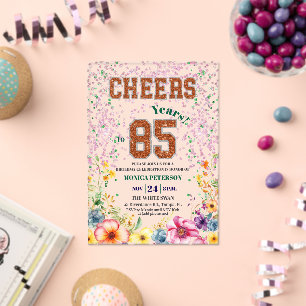 Invitaciones Acrílicas Fiesta de cumpleaños 85 Floral Brillo Esmeralda Ro