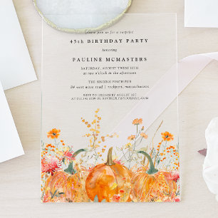 Invitaciones Acrílicas FIESTA DE CUMPLEAÑOS ACríLICO 45 CALABAZA FLOR SIL