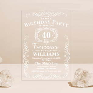 Invitaciones Acrílicas Fiesta de cumpleaños adulta con tipografía blanca 