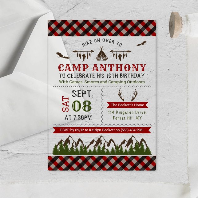 Invitaciones Acrílicas Fiesta de cumpleaños al aire libre con camping (Subido por el creador)