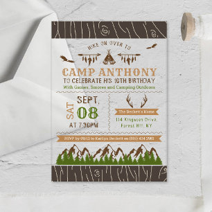 Invitaciones Acrílicas Fiesta de cumpleaños al aire libre de camping