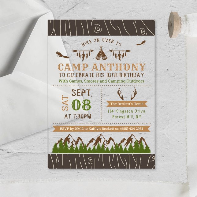 Invitaciones Acrílicas Fiesta de cumpleaños al aire libre de camping (Subido por el creador)