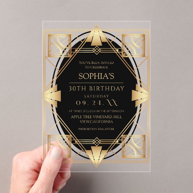 Invitaciones Acrílicas Fiesta de cumpleaños Art Deco de Gatsby (Insitu (portátil))