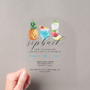 Invitaciones Acrílicas Fiesta de Cumpleaños con Cócteles de Frutas Acuare