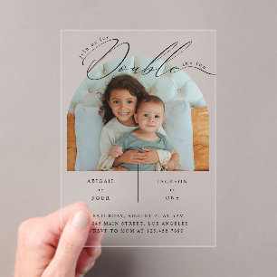 Invitaciones Acrílicas Fiesta de Cumpleaños con Foto de Doble Celebración