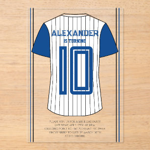 Invitaciones Acrílicas Fiesta de Cumpleaños con Jersey de Béisbol