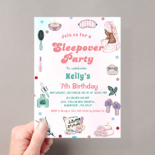 Invitaciones Acrílicas Fiesta de cumpleaños con pijamada y mimos