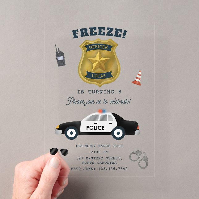 Invitaciones Acrílicas Fiesta de Cumpleaños con Tema de Policía (Insitu (portátil))