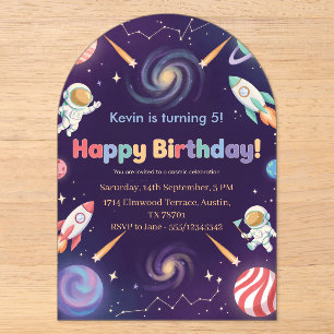 Invitaciones Acrílicas Fiesta de cumpleaños de astronautas en el espacio 