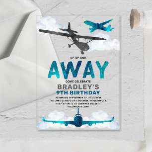 Invitaciones Acrílicas Fiesta de cumpleaños de aviación en avión para cua