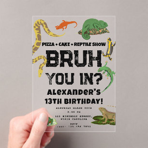 Invitaciones Acrílicas Fiesta de Cumpleaños de Bruh Boy Show de Reptiles