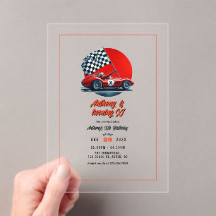 Invitaciones Acrílicas Fiesta de Cumpleaños de Coche de Carreras Personal