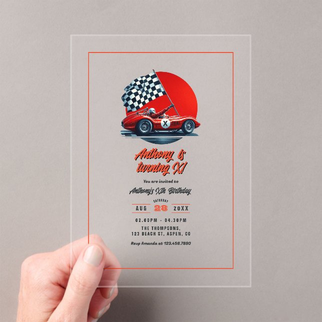 Invitaciones Acrílicas Fiesta de Cumpleaños de Coche de Carreras Personal (Insitu (portátil))