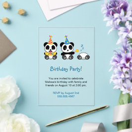 Invitaciones Acrílicas Fiesta de cumpleaños de Cute Pandas