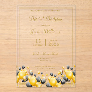 Invitaciones Acrílicas Fiesta de cumpleaños de decoración de globos