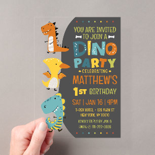 Invitaciones Acrílicas Fiesta de cumpleaños de dinosaurio Dino moderno li