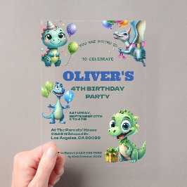 Invitaciones Acrílicas Fiesta de cumpleaños de dinosaurios para niños