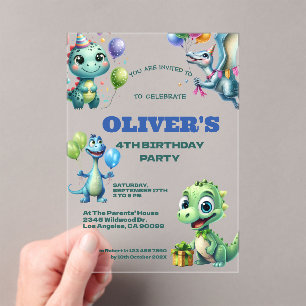 Invitaciones Acrílicas Fiesta de cumpleaños de dinosaurios para niños
