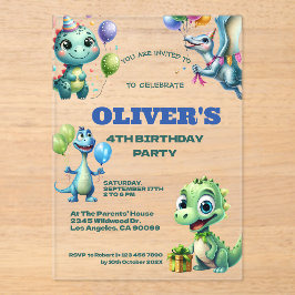 Invitaciones Acrílicas Fiesta de cumpleaños de dinosaurios para niños