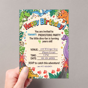 Invitaciones Acrílicas Fiesta de cumpleaños de dinosaurios prehistóricos 