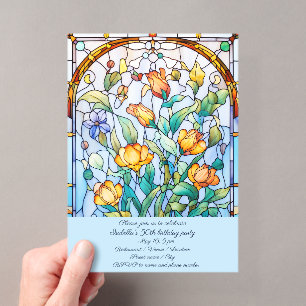 Invitaciones Acrílicas Fiesta de Cumpleaños de Flores de Vidrio Pintado