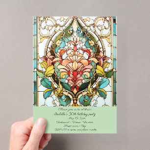 Invitaciones Acrílicas Fiesta de Cumpleaños de Flores de Vidrio Pintado