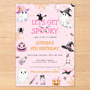 Invitaciones Acrílicas Fiesta de cumpleaños de Halloween rosa