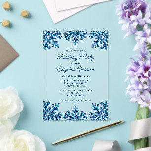 Invitaciones Acrílicas Fiesta de cumpleaños de invierno con copo de nieve