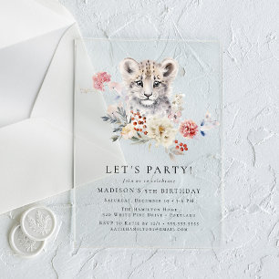 Invitaciones Acrílicas Fiesta de cumpleaños de invierno de leopardo de ni