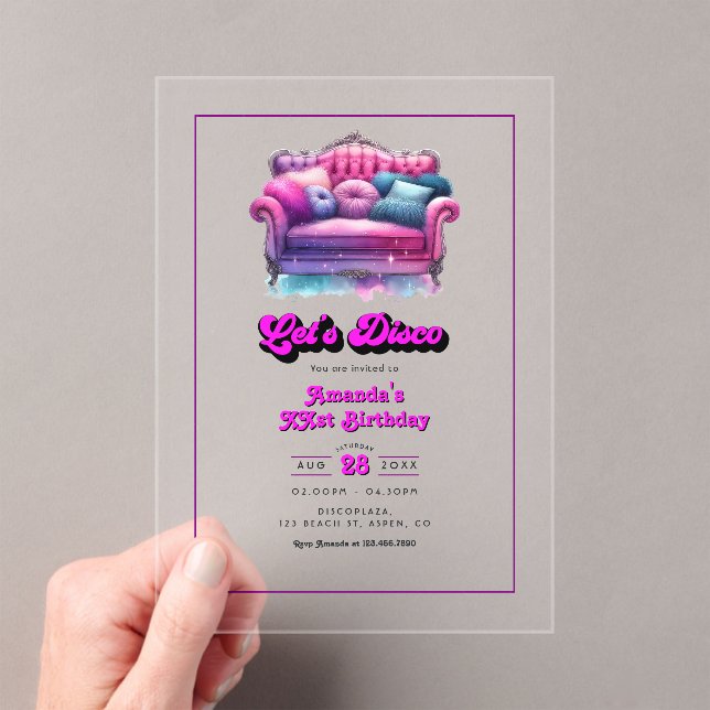 Invitaciones Acrílicas Fiesta de cumpleaños de Let's Disco (Insitu (portátil))