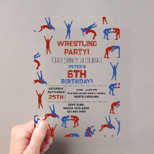 Invitaciones Acrílicas Fiesta de cumpleaños de lucha libre estilo grecorr